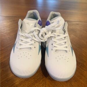 Kids White and Blue Mizuno Soccer Cleats